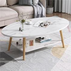 Mesa de centro oval, 2 camadas modernas, com prateleiras abertas para armazenamento e exibição, mesa de sofá de 2 níveis, móveis modernos pequenos para sala de estar e escritório em casa, cinza,