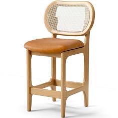 Banqueta Baixa Bar Cozinha Sala de Jantar Betta L02 Mel Tela Couríssimo Whisky - Lyam Decor