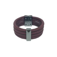 Pulseira Armazem Rr Bijoux Couro Tiras Marsala Grafite
