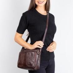 Bolsa tiracolo com divisórias em couro croco Rita-Feminino