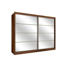 Guarda Roupa Casal Sevilha Braúna 2 Portas de Correr 6 Gavetas MDF com Espelho Braúna Móveis Europa