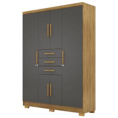 Guarda Roupa Casal Taurus 6 Portas Dobradiças Metálicas 3 Gavetas MDF-MDP Nature Alasca Vila Rica