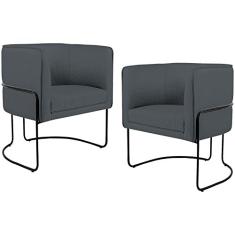Kit 02 Poltronas Decorativas Fixa Base de Aço Preto Betina D02 Corano Cinza C-03 - Lyam Decor