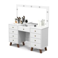 Penteadeira Camarim 9 Gavetas Eloa C/Led Espelho Corrediça Telescopica Patrimar