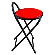Banqueta Baixa Articulável e Dobravel com 50 cm de Altura Preto (Assento Vermelho)