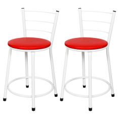 Banquetas Baixa Para Cozinha Branca 2Un Assento Vermelho