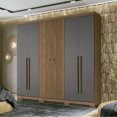 Guarda Roupa Casal Ripado 6 Portas 4 Gavetas com Pés Antony Jatobá/Grafite