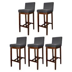 Kit 5 Banquetas Alta Estofada para Bancada de Cozinha Lisboa Madeira Capuccino Suede Cinza CCS