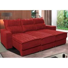 Sofá Retrátil E Reclinável 2,25m Cama Inbox Canadá Com Molas Velusoft Vermelho