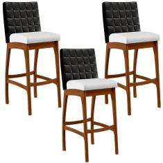 Kit 03 Banquetas Altas Cozinha Mila B04 Preto Corano Branco