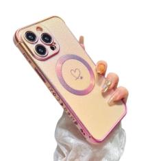 ZTOFERA Capa magnética para iPhone 14 Pro de 6,1 polegadas, linda capa iridescente luxuosa com padrão de corações de amor, borda chapeada, proteção de lente de câmera, capa de telefone à prova de