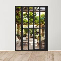 Porta Sacada de Alumínio 3 Folhas Móveis 210 X 150cm com Fechadura Linha 25 Preto