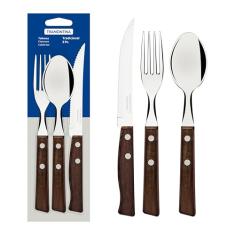 Faqueiro Tramontina Tradicional Com Lâminas Em Aço Inox E Cabos Em Madeira Natural 03 Peças