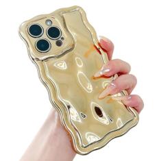 ekoneda Capa para iPhone 15 Pro Max encaracolada ondulada fofa borda quadrada, capa protetora de silicone estética para mulheres, meninas, fina, glitter, água, ondulação, chapeamento, à prova de