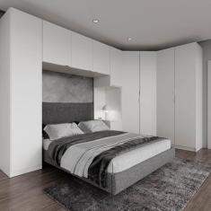 Guarda Roupa Modulado de Canto 10 Portas e 2 Mesas de Cabeceira Hera C