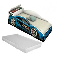 Cama Carro Infantil Azul Com Baú E Colchão Menino Menina Caminha Resis