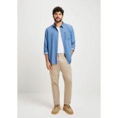 Calça Básica Masculina Chino Slim Em Sarja Com Elastano-Masculino