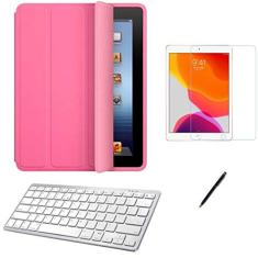 Kit Capa Smart Case iPad 7a Geração 10.2 /Can/Pel e Teclado Branco - Rosa