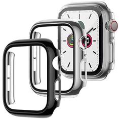 LORDSON Pacote com 3 capas protetoras de tela de vidro temperado compatível com Apple Watch SE/Series 6/5/4 44 mm, capa protetora de policarbonato revestida compatível com iWatch Series SE/6/5/4