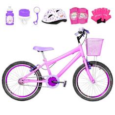 Bicicleta Infantil Aro 20 Aero + Kit Proteção Rosa e Violeta