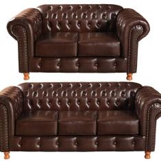 Conjunto De Sofá 3 Lugares E 2 Lugares Chesterfield Luís XV Café