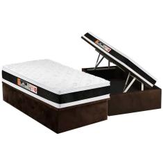 Cama Box Baú Solteiro: Colchão Espuma Castor D45 Black e White Air Double Face + Base CRC Suede Brown(88x188)