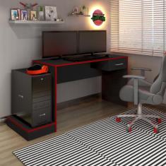 Escrivaninha Com Porta CPU e 1 Gaveta Artely Gamer Cor Preto com Verme
