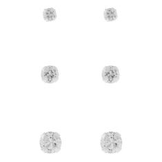 Kit Com 3 Brincos Zirconia Segundo Furo Trio Prata 925 - Mga-Br