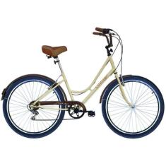 Bicicleta Aro 26 Feminina Retrô Vintage 6 Marchas DB Bege - Dalannio B