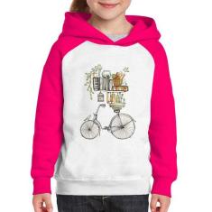 Moletom Infantil Bicicleta e Livros - Foca na Moda, Branco, Rosa, 4