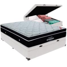 Cama Box Baú Branco e Colchão Elegant Molas Ensacadas Casal Ortobom