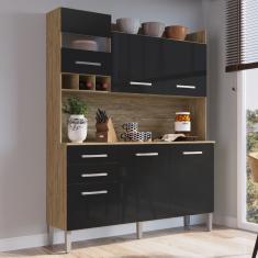 Cozinha Compacta 6 Portas 2 Gavetas Ac6200 Wood/Preto - Decibal Móveis