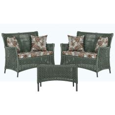 2 Sofá Área e Mesa Igapó Alumínio Pintura Preta Corda Náutica Estofado Impermeável Almofada 6 Trama