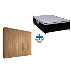 Cama Box Casal + Colchão Foggia Sogni + Guarda Roupa Master Vip 8.4 Atacama