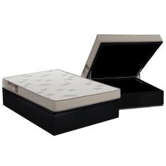 Cama Box Baú Casal: Colchão Espuma Ortobom D23 Light Saúde + Base Crc Courano Black(138X188)