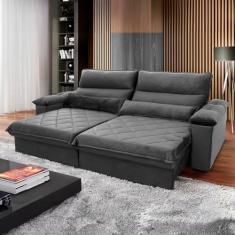 Sofá Retrátil Reclinável Grécia 2.30m Suede Velut Cinza Molas no Assento - King House