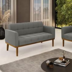 Sofá Namoradeira Base de Madeira Castanho Elisa Suede D03 - D'Rossi - 