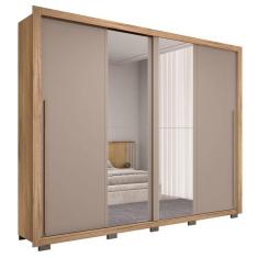 Guarda Roupa Casal 2 Portas De Correr Com Espelho Praticus Buriti/fendi - Caemmun