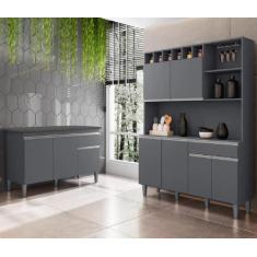 Cozinha Compacta Alice e Balcão Tatiane 120mt Com Tampo Mdp Cinza Ajl