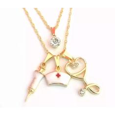 Colar Duplo Enfermeira Enfermagem Folheado a Ouro 18k