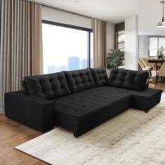 Sofá de Canto Retrátil e Reclinável com Molas 3,00x2,00 Jacke Suede Preto Adonai Estofados