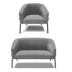 Sofá Namoradeira e Poltrona Pé de Ferro Preto Stella Linho Grafite A26