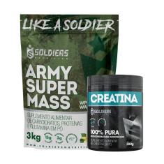 Kit: Hipercalórico Army Super Mass - 3Kg + Creatina Monohidratada Pote 300g - Soldiers Nutrition-Unissex