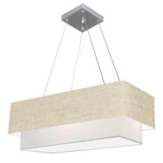 Lustre Pendente Duplo Retangular Vivare Md-4321 Cúpula Em Tecido 80x40cm X 70x30cm - Bivolt Rustico-bege-branco 127/220v