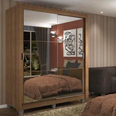 Guarda Roupa Solteiro Dallas 2 Portas de Correr 2 Gavetas MDP com Espelho Rustic Madesa