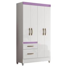 Guarda Roupa Solteiro Madri 4 Portas 2 Gavetas MDP Color Flex Branco-Lilás Moval Móveis