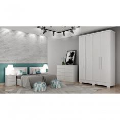 Guarda Roupa Solteiro Veneza 4 Portas de Bater 2 Gavetas 100% MDP Branco