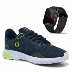 Tênis Caminhada Masculino Academia + Relógio Digital LED Esportivo-Masculino