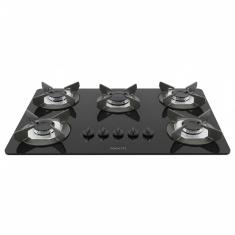 Cooktop a Gás Fogatti Safe 5 Bocas Vidro Temperado com Trempe Ferro Fundido Preto Bivolt