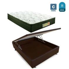 Cama Box casal com baú marrom + Colchão Molas ensacada 1,38 x 1,88 x 24 cm